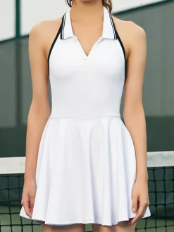 Online Lapel Panel Active Halter Dress White Dresses|Activewear