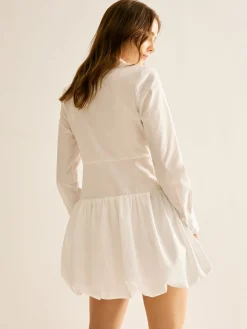 Online Lapel Panel Bud Waist Dress White Dresses|Casual Dresses