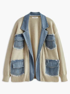 Best Lapel Panel Draped Knit Outerwear Sweater Tops|Outerwear