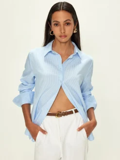 Clearance Lapel Pinstripe Versatile Shirt Blouses & Shirts|Tops