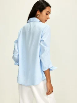 Clearance Lapel Pinstripe Versatile Shirt Blouses & Shirts|Tops