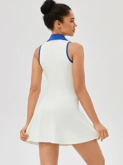 Hot Lapel Piping Active Jersey Dress White Dresses|Activewear