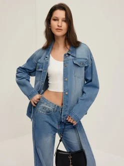 Hot Lapel Pockets Denim Jacket Outerwear|Jackets