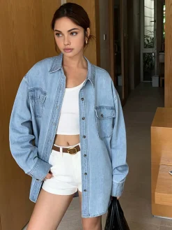 Lapel Pockets Denim Jacket Outerwear|Tops