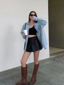 Lapel Pockets Denim Jacket Outerwear|Tops