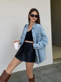 Lapel Pockets Denim Jacket Outerwear|Tops