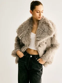 Clearance Lapel Pockets Faux Fur Coat Outerwear|Coats