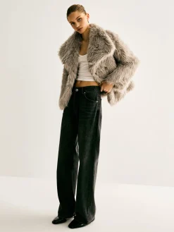 Clearance Lapel Pockets Faux Fur Coat Outerwear|Coats