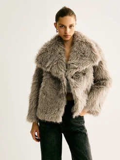 Clearance Lapel Pockets Faux Fur Coat Outerwear|Coats