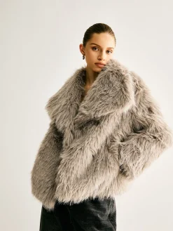 Clearance Lapel Pockets Faux Fur Coat Outerwear|Coats