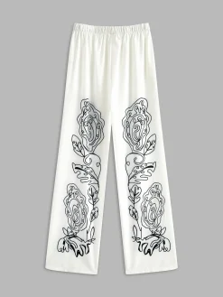 New Lapel Printed Elastic Waist Pants Set Pants Sets|Matching Sets