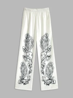 New Lapel Printed Elastic Waist Pants Set Pants Sets|Matching Sets