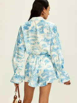 Hot Lapel Ruffle Printed Shorts Set Shorts Sets|Shorts