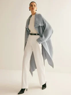 Outlet Lapel Scarf Ribbed Long Cardigan Cardigans|Sweaters & Cardigans