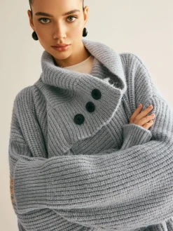 Outlet Lapel Scarf Ribbed Long Cardigan Cardigans|Sweaters & Cardigans