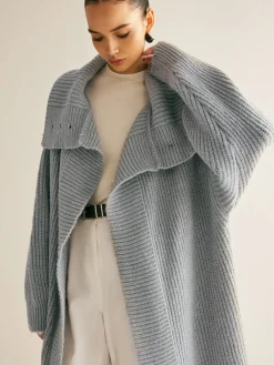Outlet Lapel Scarf Ribbed Long Cardigan Cardigans|Sweaters & Cardigans