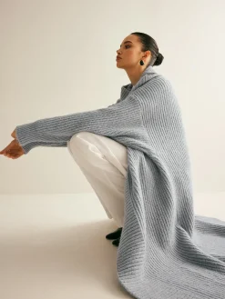 Outlet Lapel Scarf Ribbed Long Cardigan Cardigans|Sweaters & Cardigans