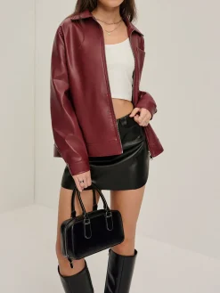 New Lapel Zipper Faux Leather Jacket Outerwear|Jackets