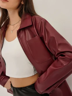 New Lapel Zipper Faux Leather Jacket Outerwear|Jackets