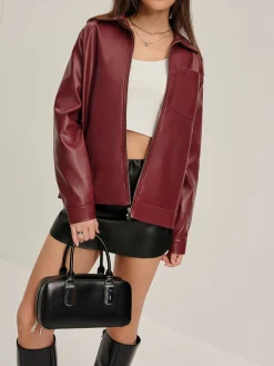 New Lapel Zipper Faux Leather Jacket Outerwear|Jackets