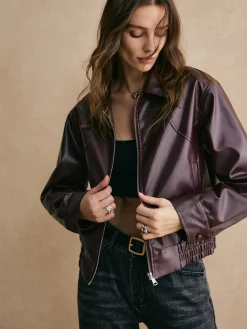 Clearance Lapel Zipper PU Leather Short Jacket Outerwear|Jackets