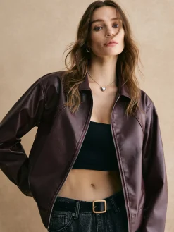 Clearance Lapel Zipper PU Leather Short Jacket Outerwear|Jackets