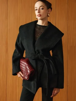 Discount Large Collar Belted Coat Outerwear|Coats