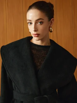 Discount Large Collar Belted Coat Outerwear|Coats