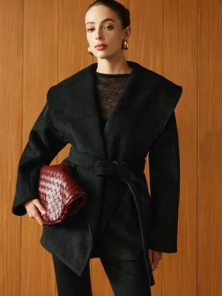 Discount Large Collar Belted Coat Outerwear|Coats