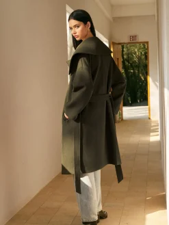 Outlet Large Collar Belted Tweed Coat Outerwear|Tops