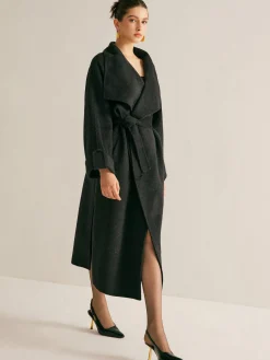 Online Large Collar Belted Wool Long Coat Outerwear|Coats