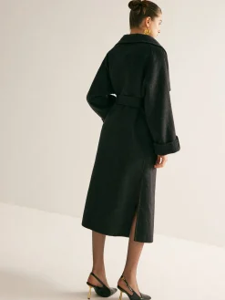 Online Large Collar Belted Wool Long Coat Outerwear|Coats