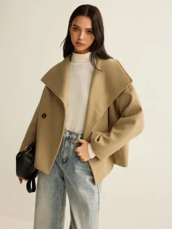 Large Collar Tweed Coat Outerwear|Coats