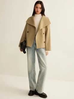 Large Collar Tweed Coat Outerwear|Coats