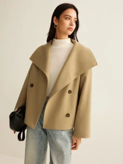 Large Collar Tweed Coat Outerwear|Coats