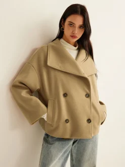 Large Collar Tweed Coat Outerwear|Coats
