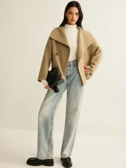 Large Collar Tweed Coat Outerwear|Coats
