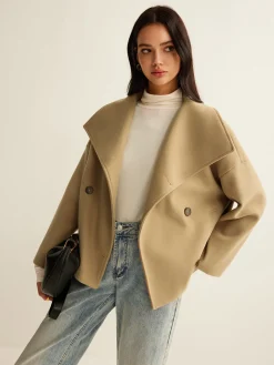 Large Collar Tweed Coat Outerwear|Coats