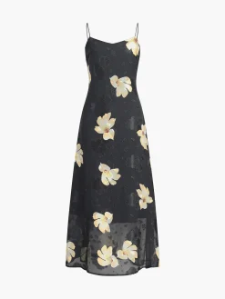 Hot Large Floral Print Cami Long Dress Black Dresses|Casual Dresses