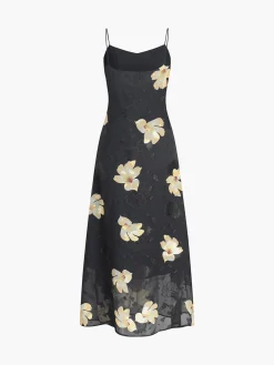 Hot Large Floral Print Cami Long Dress Black Dresses|Casual Dresses