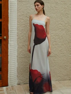 Best Large Floral Print Cami Long Dress Casual Dresses|Floral Dresses