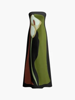 Sale Large Floral Print Split Tube Long Dress Floral Dresses|Vacation Dresses