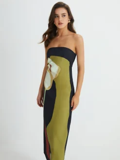 Sale Large Floral Print Split Tube Long Dress Floral Dresses|Vacation Dresses