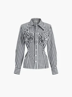 Large Flower Tie Up Button Shirt Blouses & Shirts