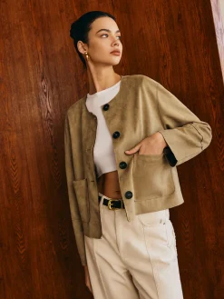 Large Pockets Breasted Suede Jacket Outerwear|Jackets