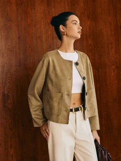 Large Pockets Breasted Suede Jacket Outerwear|Jackets
