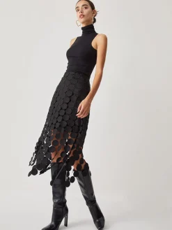 Clearance Laser Cut Multi Circle Double Layered Skirt Skirts|Bottoms