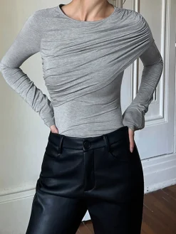 New Layered Long Sleeve Pleated Shirt T-shirts|Tops