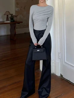 New Layered Long Sleeve Pleated Shirt T-shirts|Tops