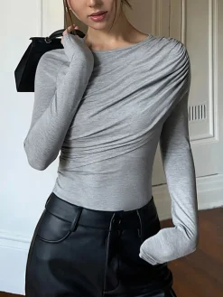 New Layered Long Sleeve Pleated Shirt T-shirts|Tops